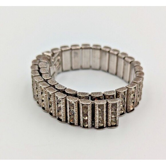 Vintage Bojar Sterling Silver 925 Clear Rhinestone Tennis Bracelet Art-Deco - Picture 2 of 16